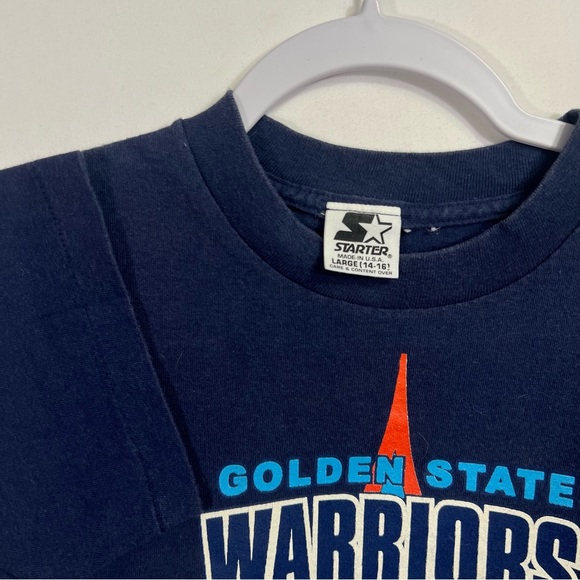 Vintage Starter Sportswear Golden State Warriors 90s Logo Tee Youth Large Navy - Picture 2 of 5